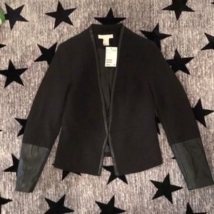 Short blazer with leather detailing